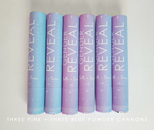 Six Pink or Blue Gender Reveal Powder Cannons, Boy or Girl!