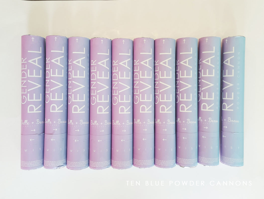 Ten Pink or Blue Gender Reveal Powder Cannons, Boy or Girl!